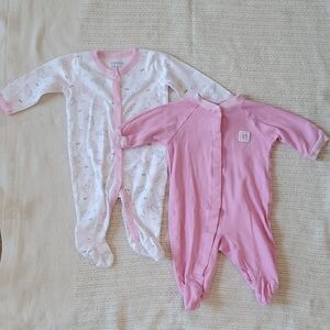 Pink and White Baby Girl Footed Sleepers Bundle Of 2 Size 0-3 Months Elephant